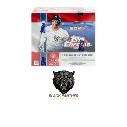 2026 Topps Chrome Baseball Hobby Jumbo Box 2026 Topps Chrome Baseball showcases the game's biggest stars, rookies, and legends on the iconic chromium cards that have made Chrome a staple of The Hobby. The 300-card Base Set anchors the release and is joined by a strong lineup of inserts. Favorites such as Helix, Ultraviolet and World Series at Night return, while new additions including Diamond Moments and Static Noise join the chase. Autographs remain a cornerstone of Chrome Baseball, delivering some of the first on-card signatures from the 2026 rookie class. 2026 also marks the return of Gold Logoman cards, featuring extremely rare relic, autograph, and autograph relic cards highlighting the winners of MLB's major 2025 awards.
